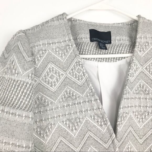 Cynthia Rowley Gray Woven Geometric Tribal Print Open Blazer - Picture 7 of 13